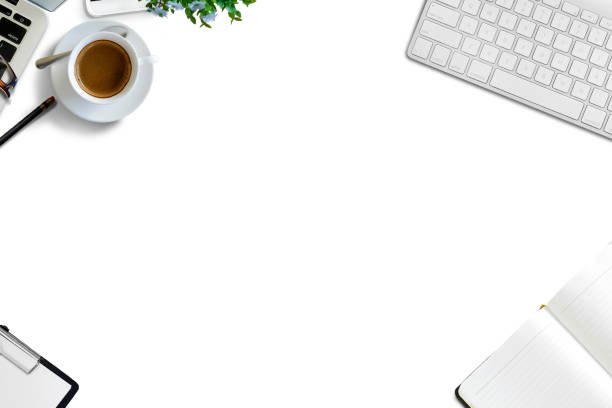 istock Mock up : White wood modern work space desk table with desktop computer and office supplies. Copy space for text or products montage 838481368