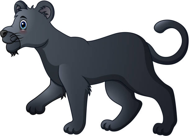 urocza czarna pantera kreskówka - leopard horizontal snout fur stock illustrations