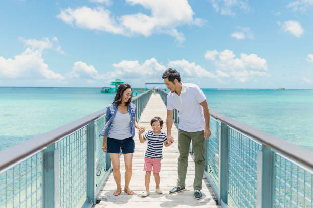 istock Japanese family walking bridge with smile 838486126