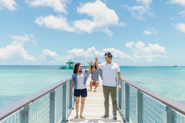 istock Japanese family walking bridge with smile 838486146