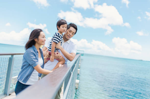 istock Japanese family walking bridge with smile 838486152