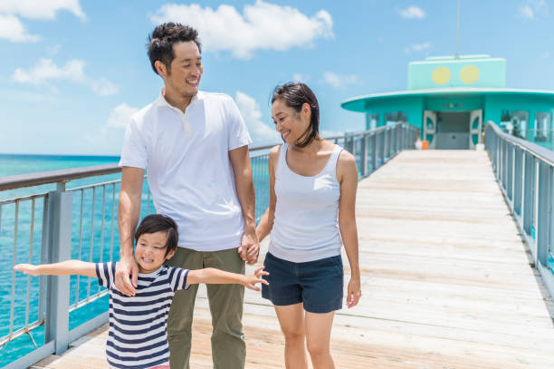 istock Japanese family walking bridge with smile 838486324