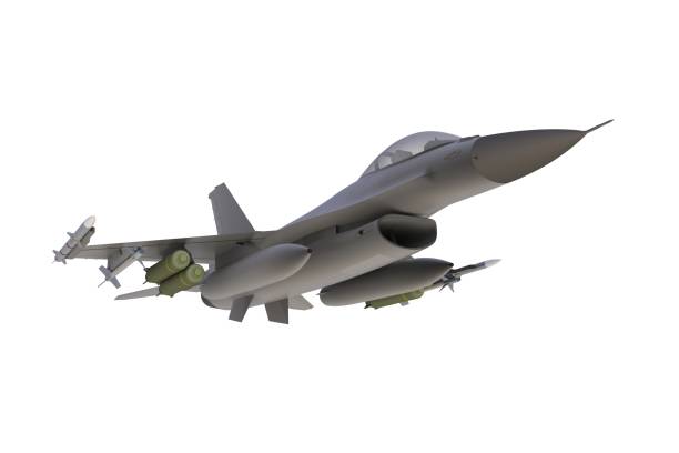 unter ansicht der f16 amerikanische militärische jagdflugzeug auf weißem hintergrund, 3d rendering - air force fighter plane pilot military stock-fotos und bilder