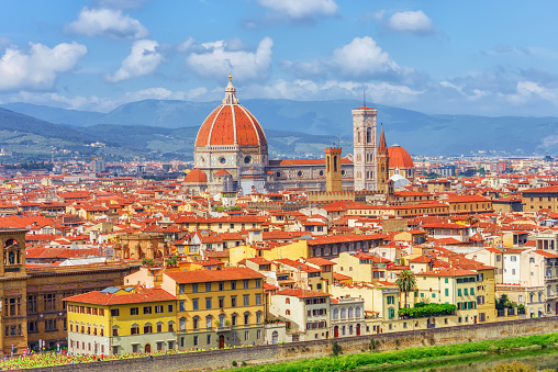 Beautiful landscape above, panorama on historical view of the Florence from Boboli Gardens (Giardino di Boboli ) point.