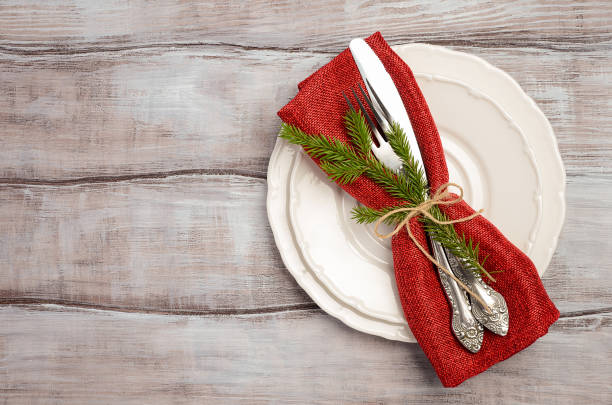 istock Christmas table place setting with Christmas decorations 838492954