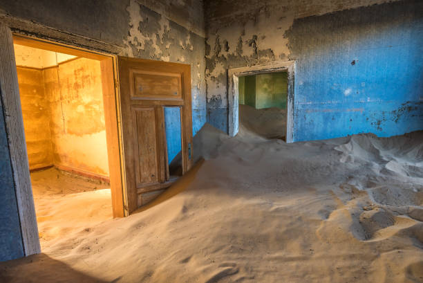 Abandoned ghost town of Kolmanskop in Namibia Abandoned ghost town of Kolmanskop in Namibia kolmanskop namibia stock pictures, royalty-free photos & images