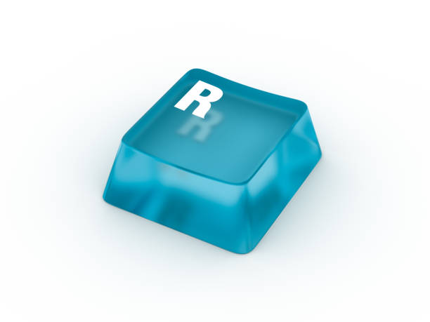 Letter R on transparent keyboard button stock photo
