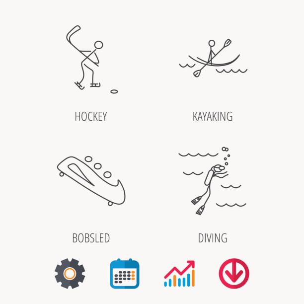 eishockey, tauchen und kajak-icons. - eishockey grafiken stock-grafiken, -clipart, -cartoons und -symbole