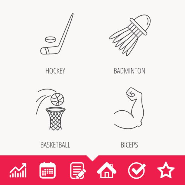 eishockey, basketball, badminton-icons. - eishockey grafiken stock-grafiken, -clipart, -cartoons und -symbole