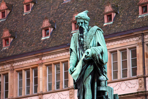Gutenberg statue in Strasbourg Alsace town