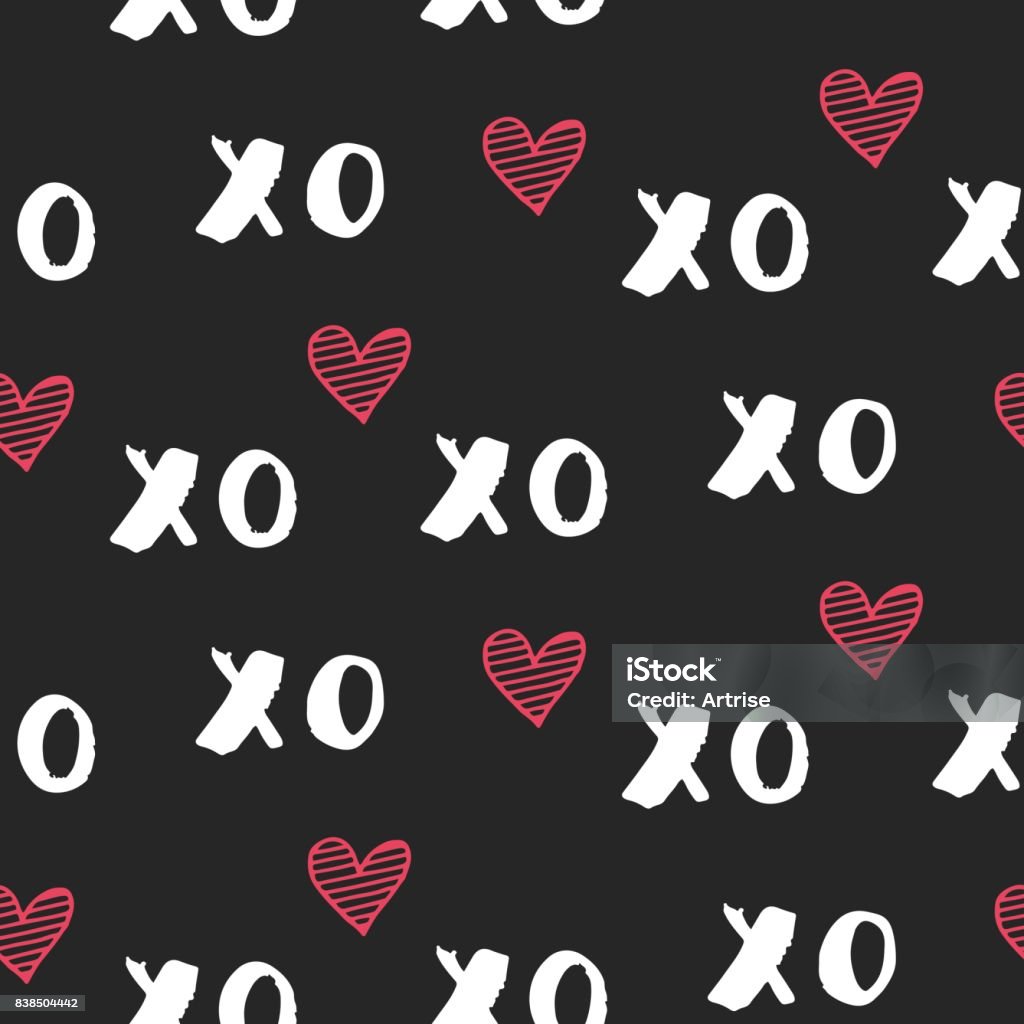 Hand Drawn Vector Seamless Pattern With Xoxo Stock Illustration ...