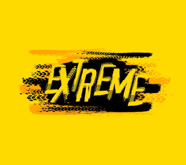 Extreme Grunge Background Off-Road extreme hand drawn grunge lettering on a textured background. Tire tracks words made from unique letters. Beautiful vector illustration. Editable graphic element in yellow and black colours. extreme sports stock illustrations