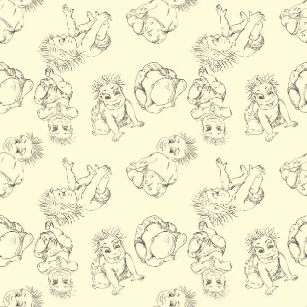 Vector illustration of Seamless pattern of a sketch of an infant different pose of children 2