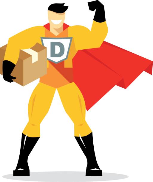 ilustrações de stock, clip art, desenhos animados e ícones de delivery concept with superman - superman superhero heroes delivering