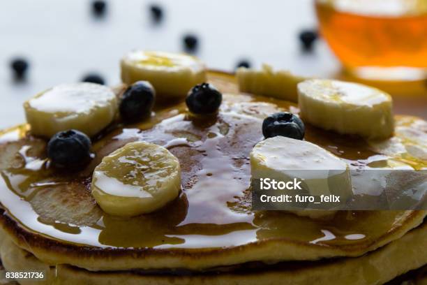 Pancakes In Morning Light Stock Photo - Download Image Now - Baked, Bakery, Banana