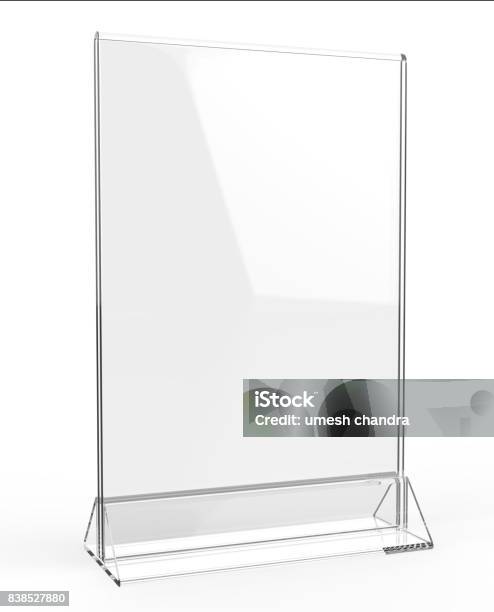 Clear Plastic And Acrylic Table Talkers Promotional Upright Menu Table Tent Top Sign Holder 11x8 Table Menu Card Display Stand Picture Frame For Mock Up And Template Design Stock Photo - Download Image Now