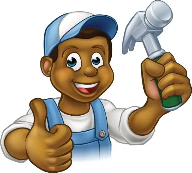 Vector illustration of Cartoon Black Carpenter Character