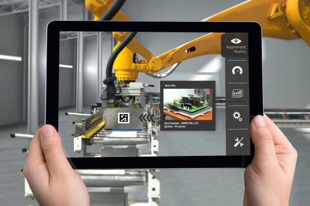 istock Smart Logistic warehouse technology , Augmented reality marketing , X-Ray packages box , industry 4.0 concept. Hand holding tablet to check items inside boxes. 838530758