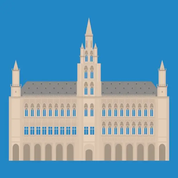 Vector illustration of Brussels, Belgium City Town Hall on Grand Place Grote Markt, the central square of Brussels.