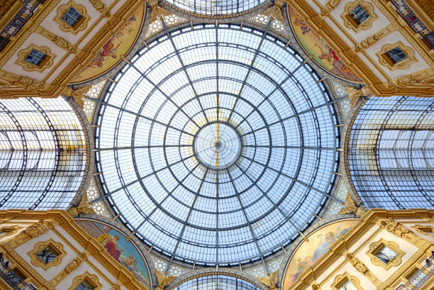 octagonal dome of galleria vittorio emanuele ii in milan - dome milan italy architectural feature italy imagens e fotografias de stock