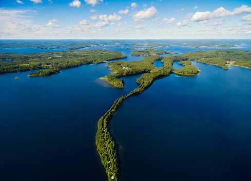 Aerial View of Punkaharju ridge, the famous national landscape of Finland. Punkaharju is located near the city of Savonlinna and is the jewel of Finland's lake region.