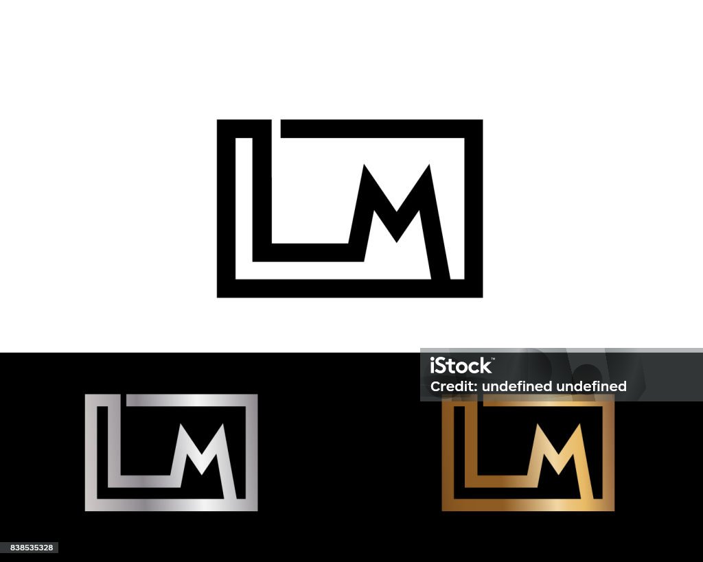 Lm Feld Shapesymbol Buchstaben Design Vektor Mit Schwarzem Gold Silber