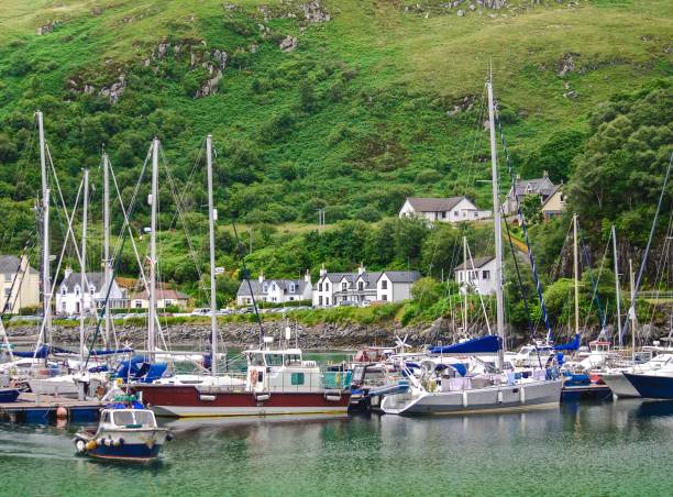 landscape view mallaig harbour , scotland - mallaig imagens e fotografias de stock