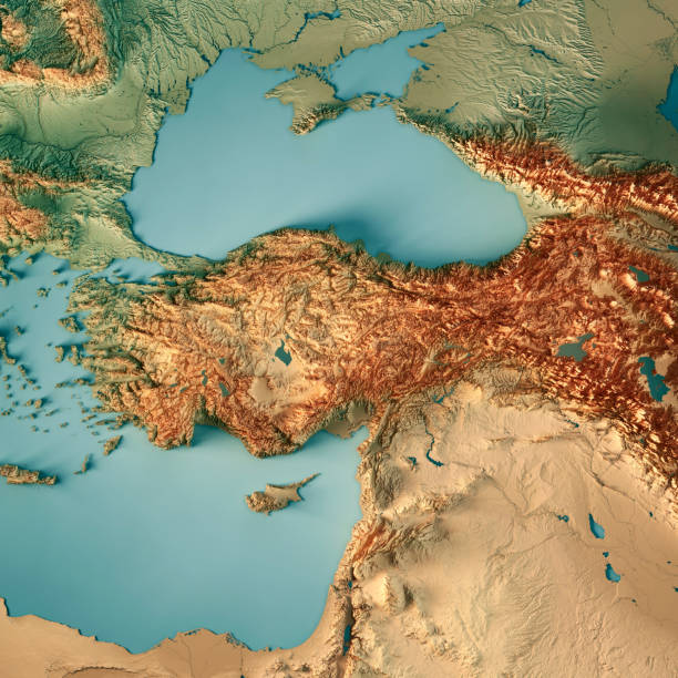 turkije land 3d render topografische kaart - turkije stockfoto's en -beelden