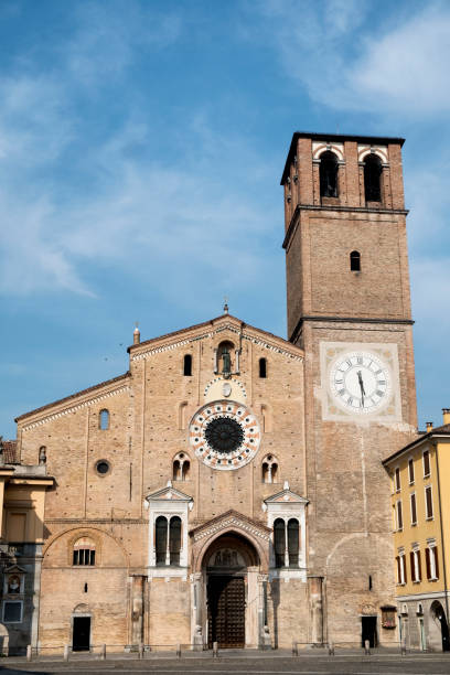 Lodi (Italy): Cathedral square (piazza del Duomo) Lodi, Italy - June 24, 2017: Lodi (Lombardy, Italy): the medieval cathedral (Duomo), facade lodi italy stock pictures, royalty-free photos & images