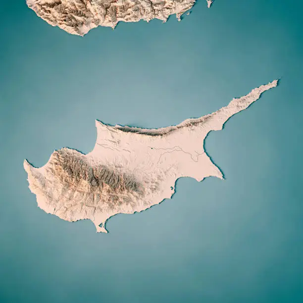 3D Render of a Topographic Map of Cyprus.
All source data is in the public domain.
Color texture: Made with Natural Earth. 
http://www.naturalearthdata.com/downloads/10m-raster-data/10m-cross-blend-hypso/
Relief texture and Rivers: SRTM data courtesy of USGS. URL of source image: 
https://e4ftl01.cr.usgs.gov//MODV6_Dal_D/SRTM/SRTMGL1.003/2000.02.11/
Water texture: SRTM Water Body SWDB:
https://dds.cr.usgs.gov/srtm/version2_1/SWBD/