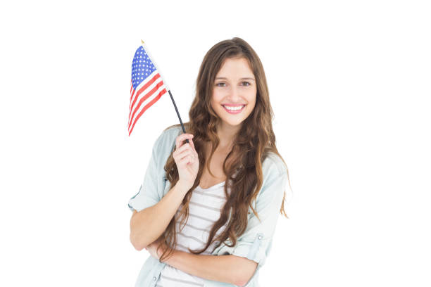 istock Female student holding american flag 838545976
