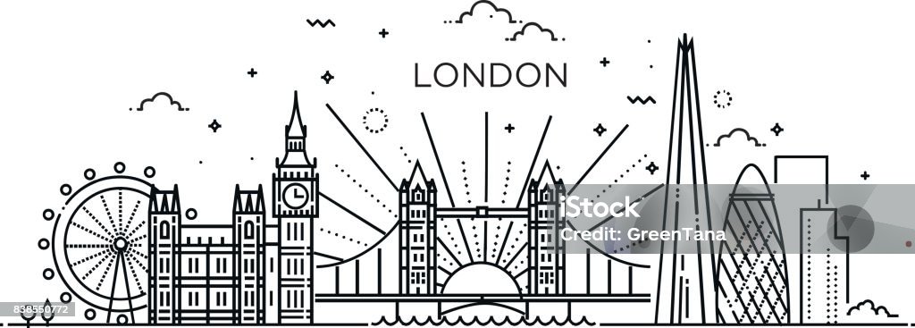 Bandera lineal de la ciudad de Londres. - arte vectorial de Londres - Inglaterra libre de derechos