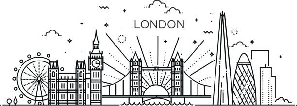 ilustraciones, imágenes clip art, dibujos animados e iconos de stock de bandera lineal de la ciudad de londres. - famous place london england built structure business