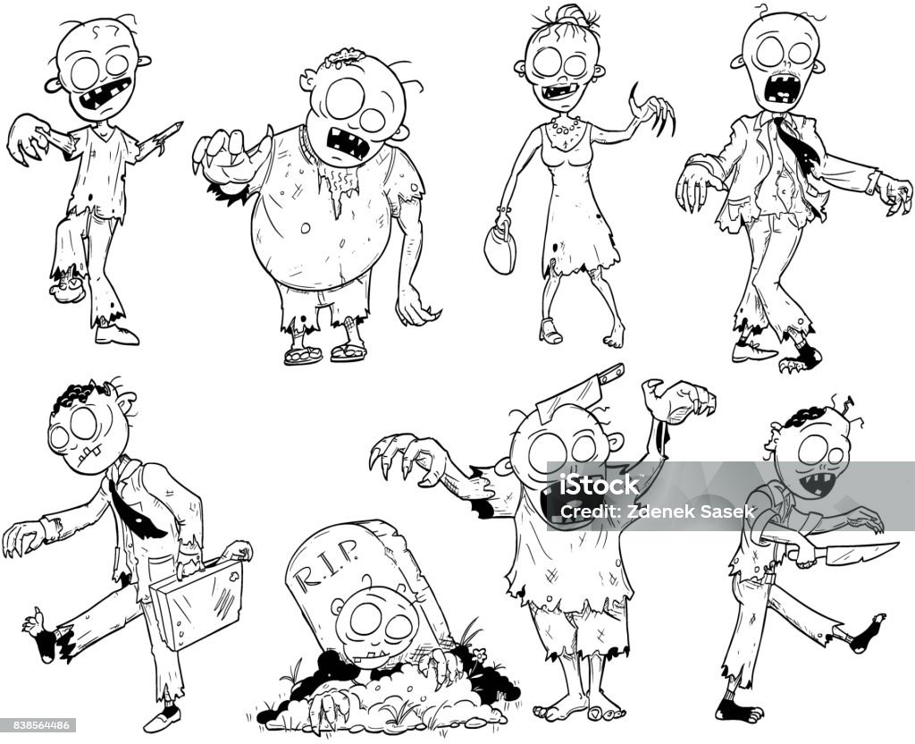 Bộ Hình Vẽ Tay Dễ Thương Halloween Zombie Minh Họa Zombie Hình ...