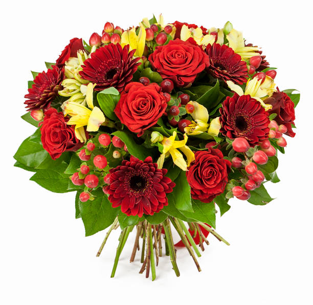 istock bouquet of red roses  and gerberas isolated on white 838567304