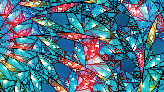 Colorful glowing stained glass, computer generated abstract background 8k