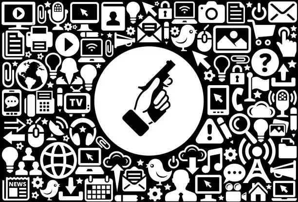 Vector illustration of Starter Pistol Icon Black and White Internet Technology Background