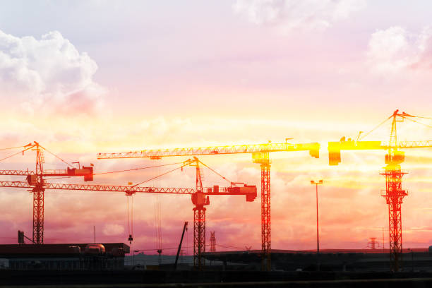 istock The abstract scene of silhouette construction crane 838582260
