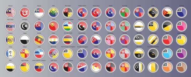 Set of icons. Flags of the Malaysian regions. Set of icons. Flags of the Malaysian regions. 3D illustration. Vector. terengganu stock illustrations