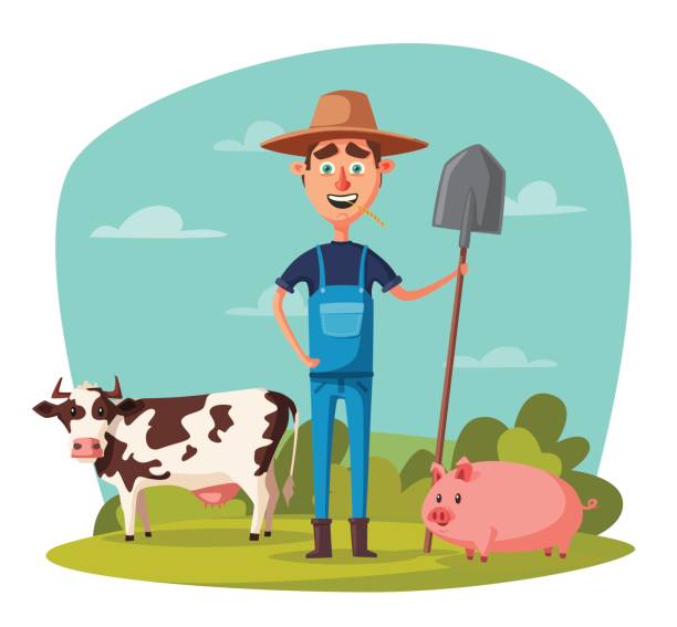 Funny farmer. Cartoon vector illustration. Funny farmer. Cartoon vector illustration. Rural man, village or countryside. Old redneck, gardener person. Agriculture and farming. stubble stock illustrations