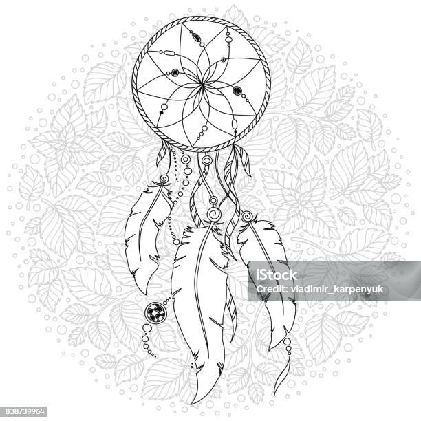 Hand Drawn Monochrome Dreamcatcher Isolated On White Background Stock Illustration - Download Image Now