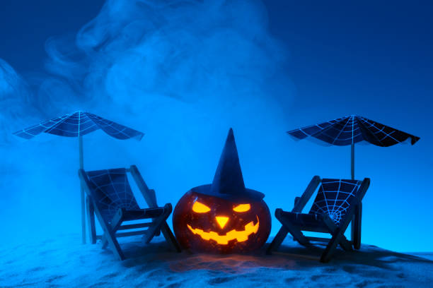 istock Carved pumpkin in composition on sand 838740836