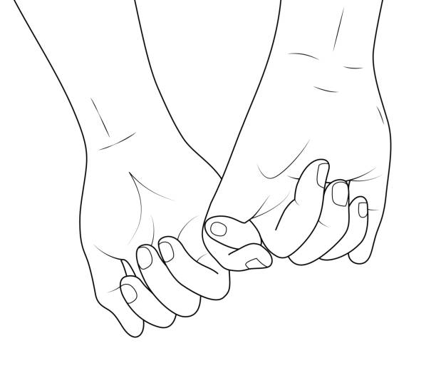 Holding hands outline. vector illustration doodles hand drawn, female and male person holding hands. concept of supporting, you and me together. pinky finger stock illustrations
