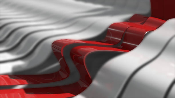 istock Abstract background with realistic waves lines. Red bend lines in the center. Technology backdrop 838760938