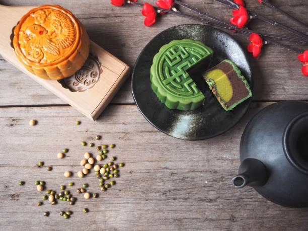 istock Green tea festival moon cake with tea pot 838769812