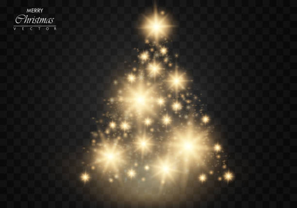 istock Christmas Tree made, Golden glitter bokeh lights and sparkles. Shining star, sun particles and sparks with lens flare effect on transparent background 838771948