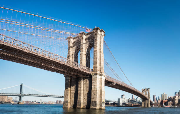 brooklyn bridge panorama - brooklyn bridge bridge brooklyn stone imagens e fotografias de stock