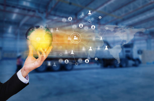 istock Social connection and networking for distribution of goods in warehouse process , Logistic Import Export background (Elements of this image furnished by NASA) 838780922