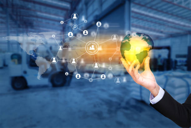 istock Social connection and networking for distribution of goods in warehouse process , Logistic Import Export background (Elements of this image furnished by NASA) 838783008