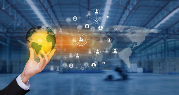 istock Social connection and networking for distribution of goods in warehouse process , Logistic Import Export background (Elements of this image furnished by NASA) 838785658